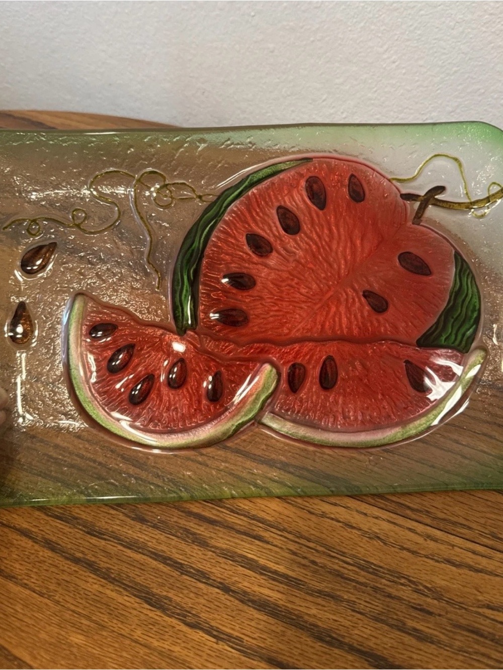Summer green glass watermelon serving summer tray